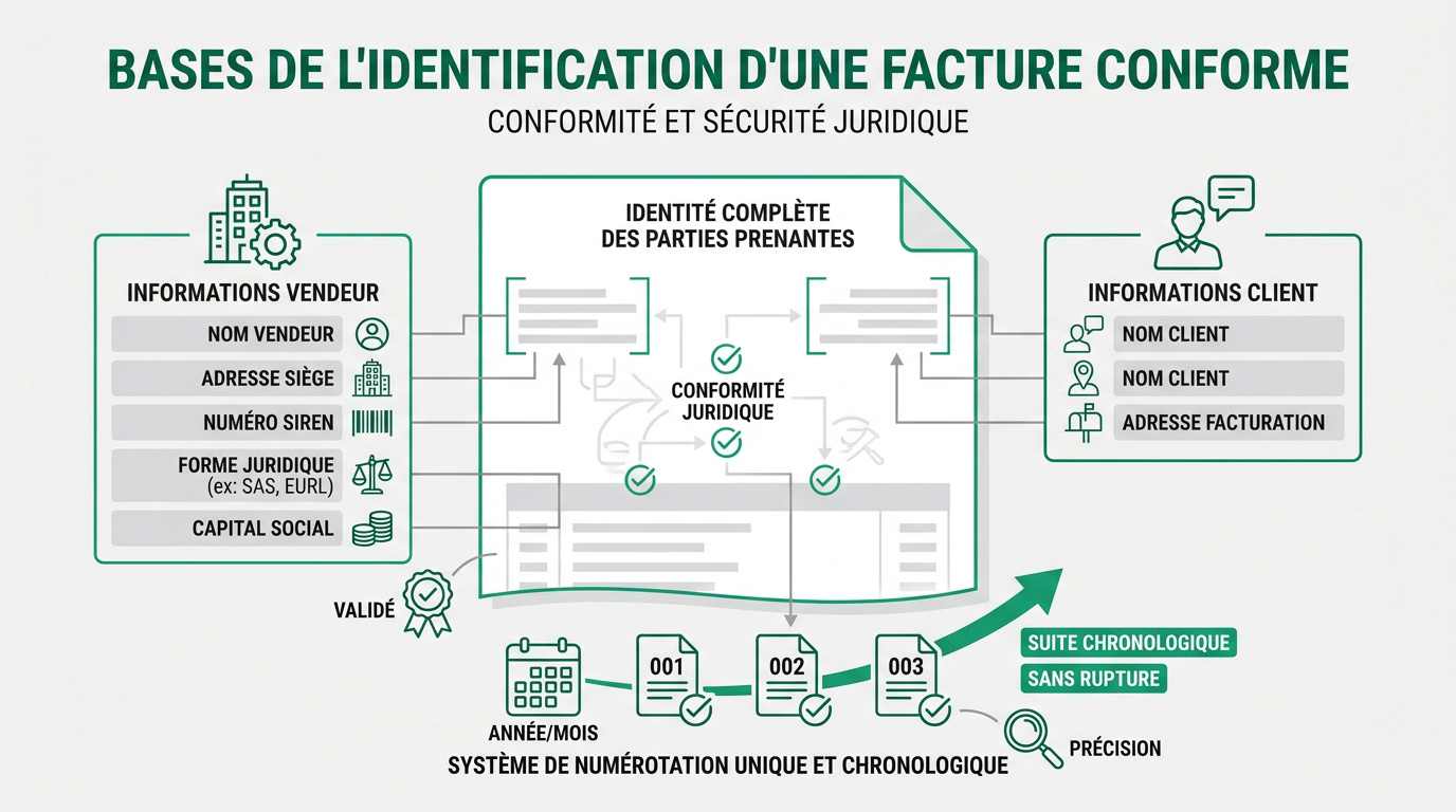 Vérification des mentions obligatoires et de l'identification sur une facture conforme