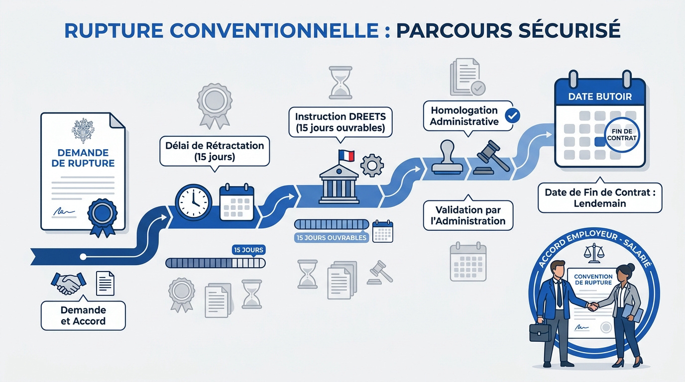 Calendrier des étapes et délais de la rupture conventionnelle